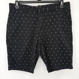 Public Record Chino Shorts Mens 36 Black Palm Tree Print Standard Fit Casual